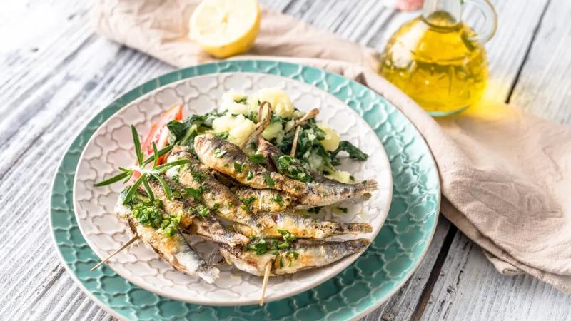 Sardines on a dinner plate